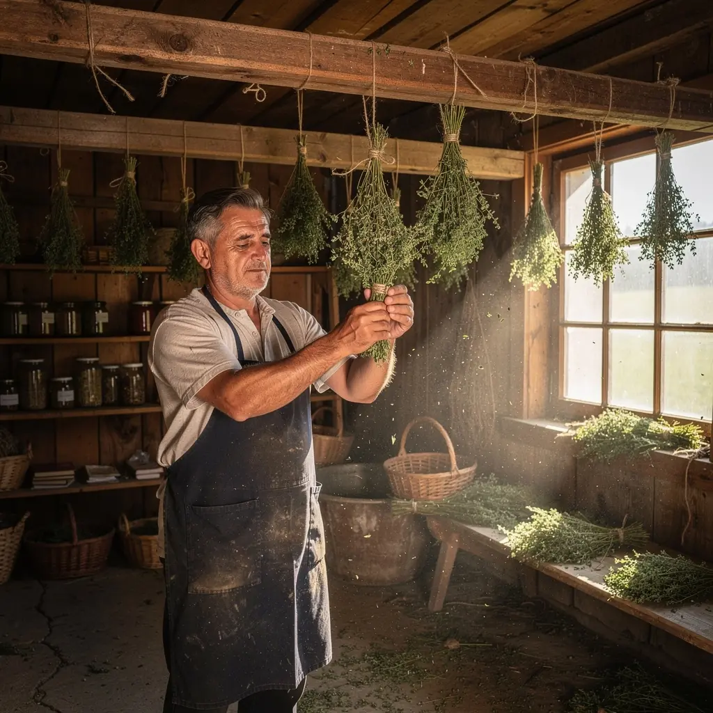 Zelené kopce s rastúcim tymiánom v pozadí s modrou oblohou